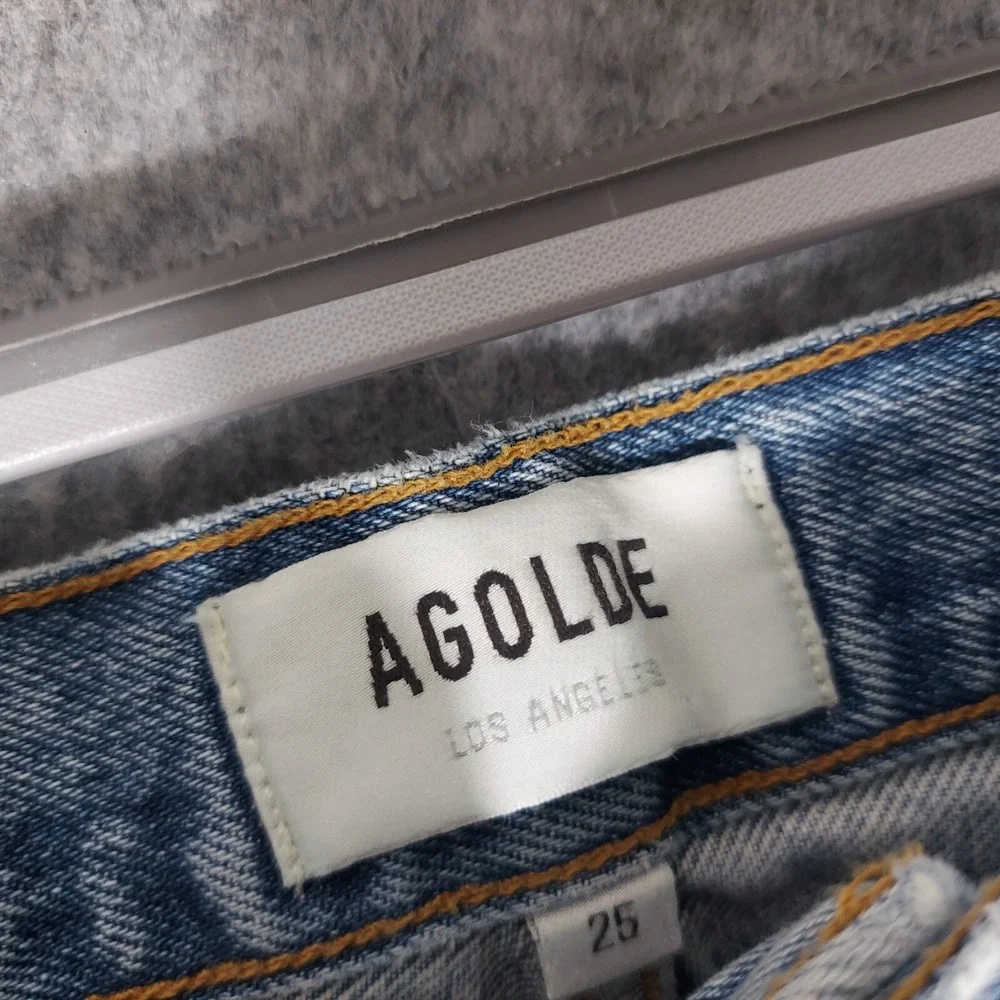 AGOLDE‎ Riley High Rise Straight Crop Distressed Jeans Light Wash Size 25
